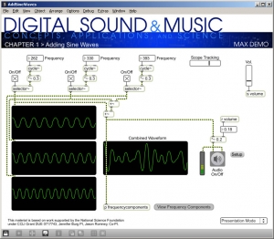 Figure 2.24 MSP patcher for adding three sine waves