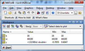 Figure 2.40 Workspace in MATLAB showing results of wavread function