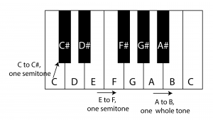 Figure 3.3 Semitones and whole tones